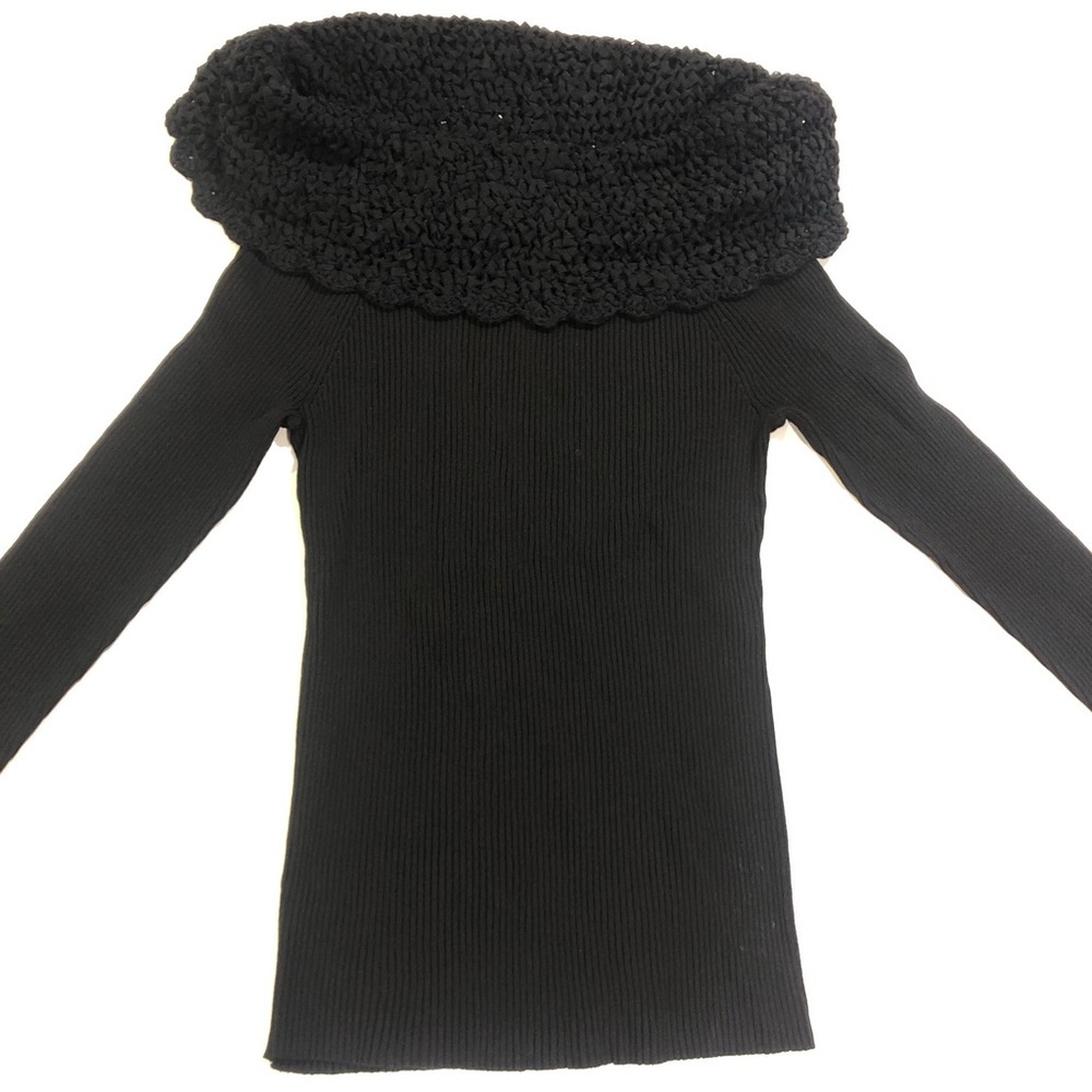 White House Black Market Black Off Shoulder Ribbed Stretch Sweater Size XL - Picture 4 of 10